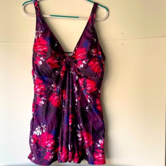 NEW! 2024 Women's Plus Size Purple Floral Tankini Swimsuit Swim Swimming Dress - Picture 2 of 6